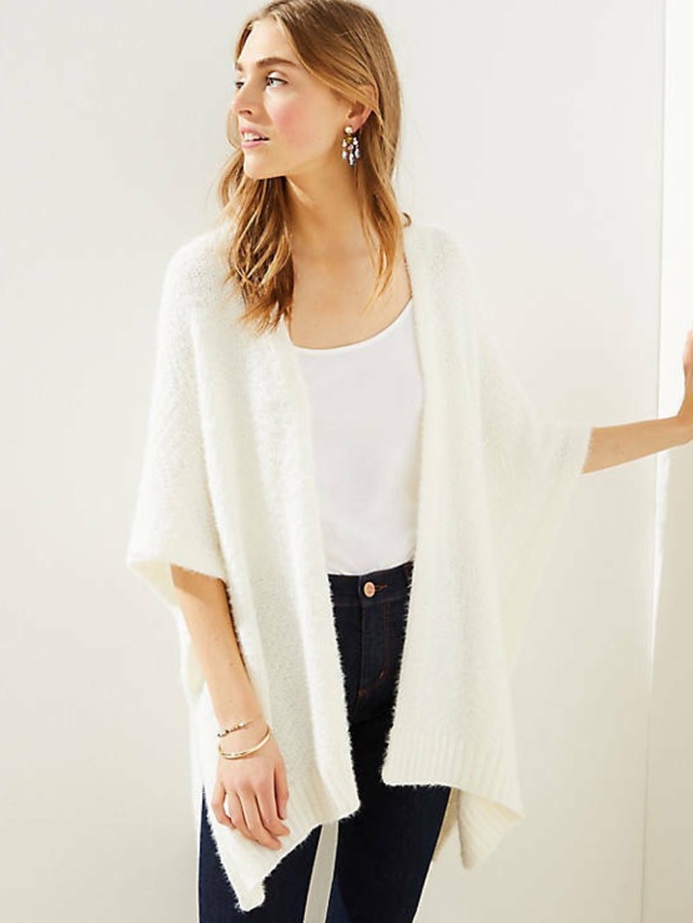 LOFT Ivory Open-Front Women's Poncho Sweater